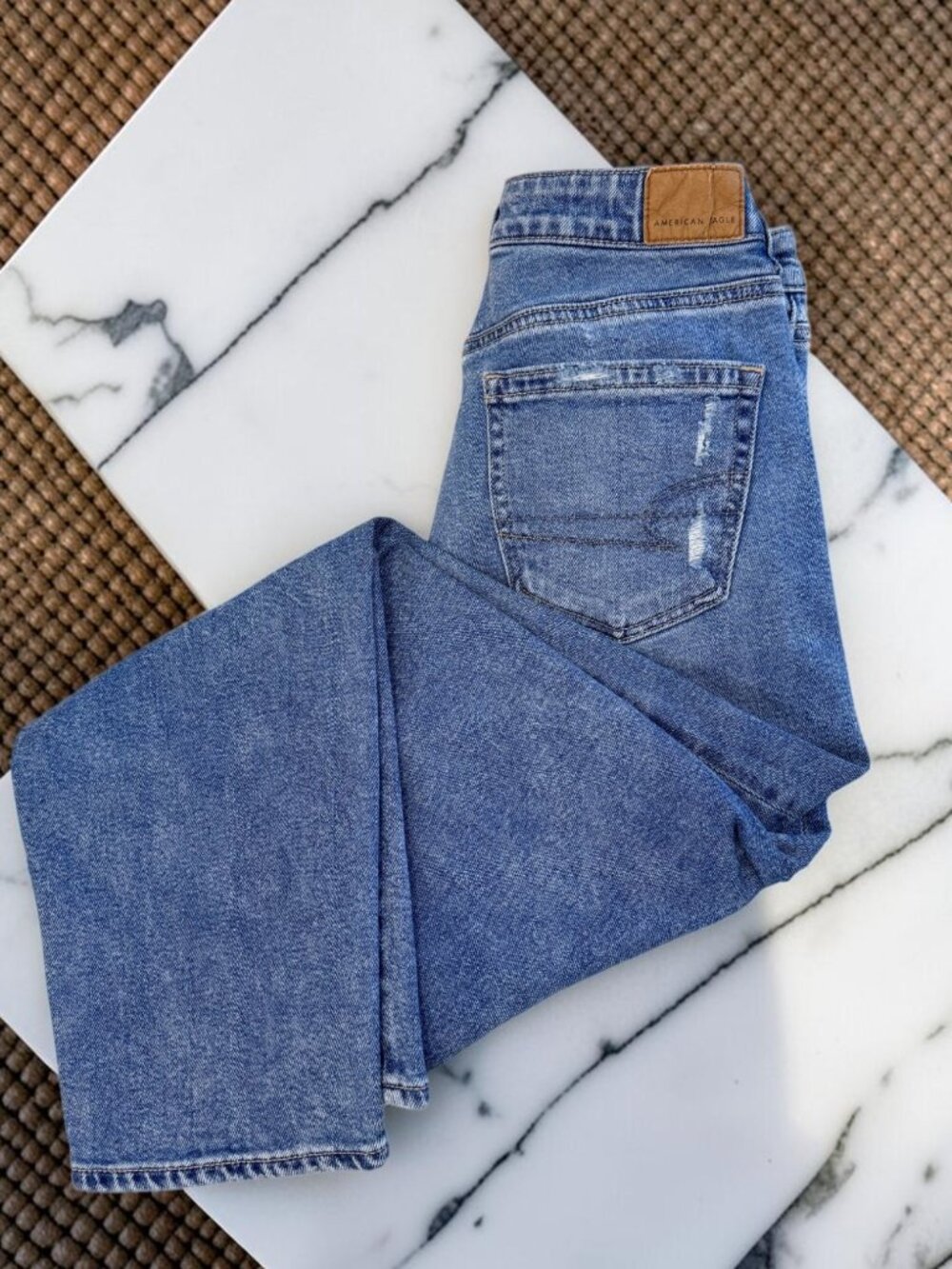 American Eagle Stretch Mom Straight Jeans Size 4 Distressed High Waist - Picture 3 of 12